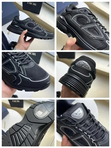 Dior B23 Low Silver Black Chunky Sneakers - 8