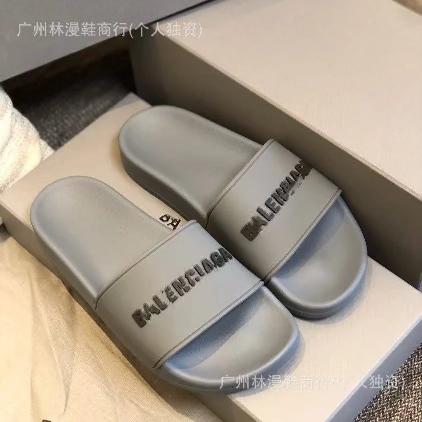 B家巴黎走秀新款字母logo高端一字沙滩凉拖鞋情侣款夏季一件代发 - 131133