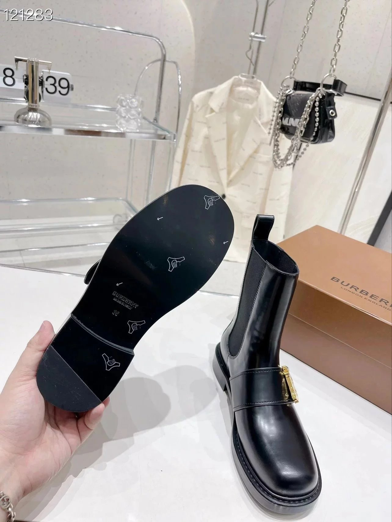 Burberry Monogram Motif Leather Chelsea Boots