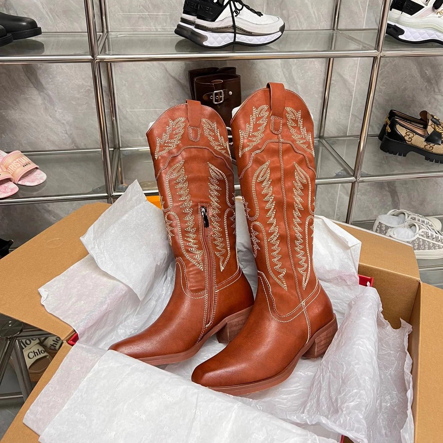 Tall Embroidered Western Cowboy Boots