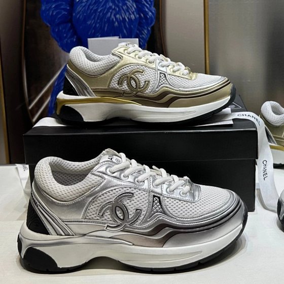 High-Replica Chanel / Silver Horn King Small-Chanel-Style Dad Shoes Women's Sneakers Platform Thick Sole C-Logo Mesh Running Shoes Low-Top Casual Shoes Small Chanel Casual Series 22A23C Collection Golden Horn King Silver Horn King 3D Printed Couple Style Double C Logo Sneakers Space Silver Color Block CC Logo Air Cushion Running Shoes Sneakers Bullet