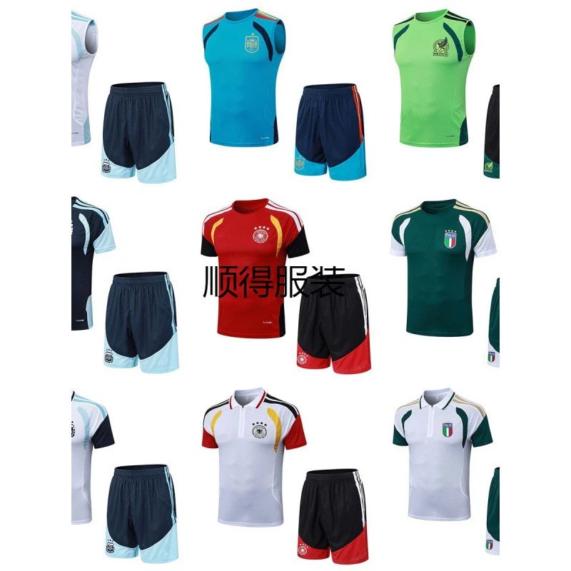 Wholesale 67 player version POLO shirt shorts half pull set football sportswear short sleeved sweatshirt breathable quick drying