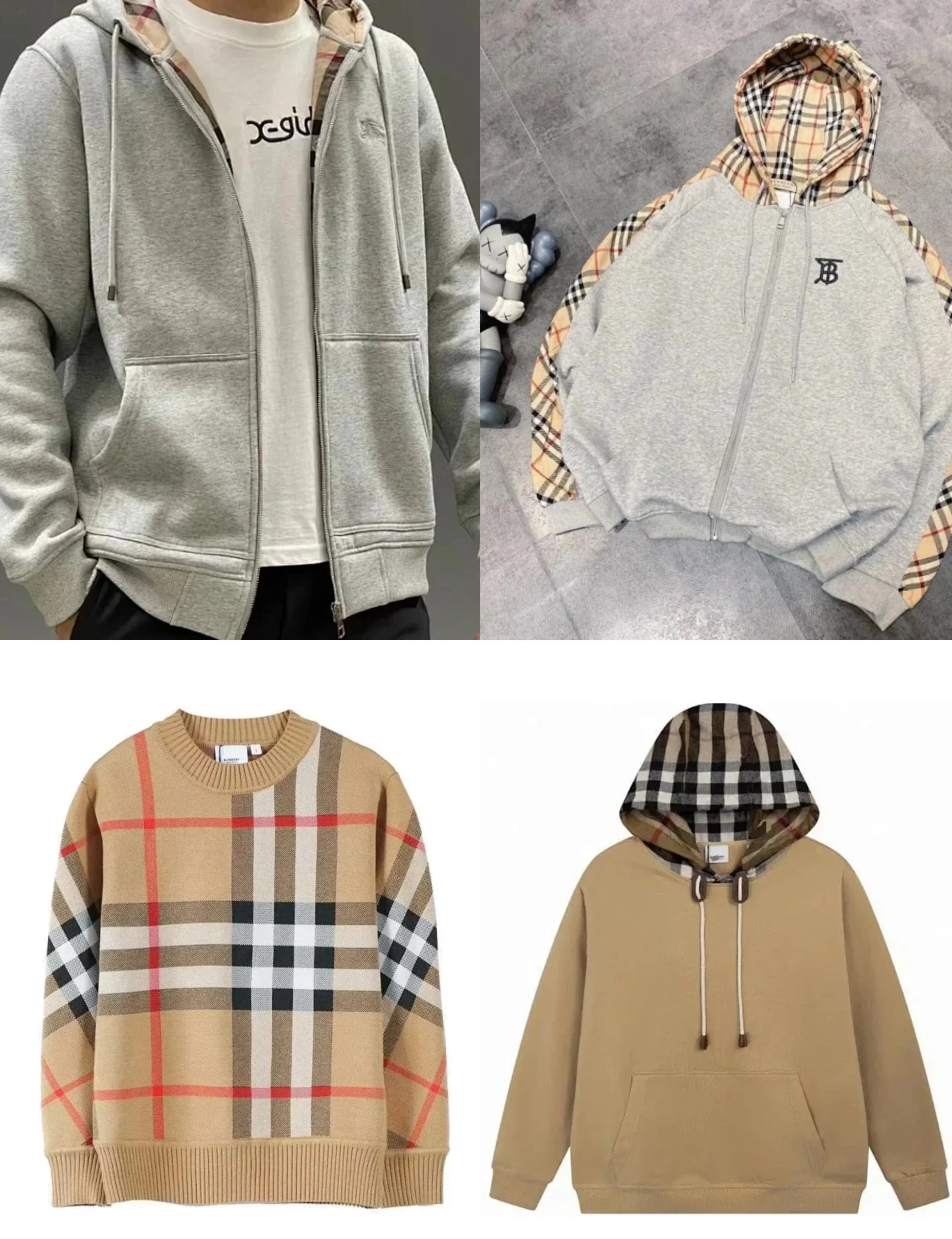 Burberry Check Pattern Pullover and Zip-Up Hoodies