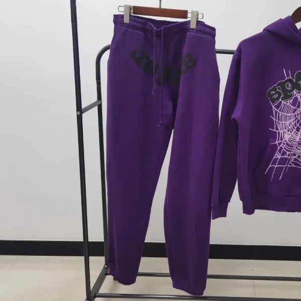 Purple Spiderweb Graphic Hoodie and Sweatpants Set - 1