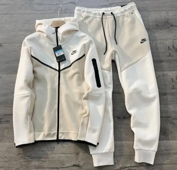 Nike Tech Fleece Windrunner Hoodie and Joggers Set Off-White Beige - 1