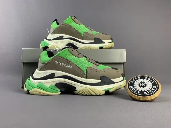 Balenciaga Triple S Green and Gray Chunky Sneakers - 1