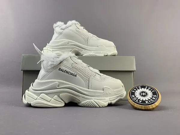 Balenciaga Triple S Furry Trim White Chunky Sneakers - 1