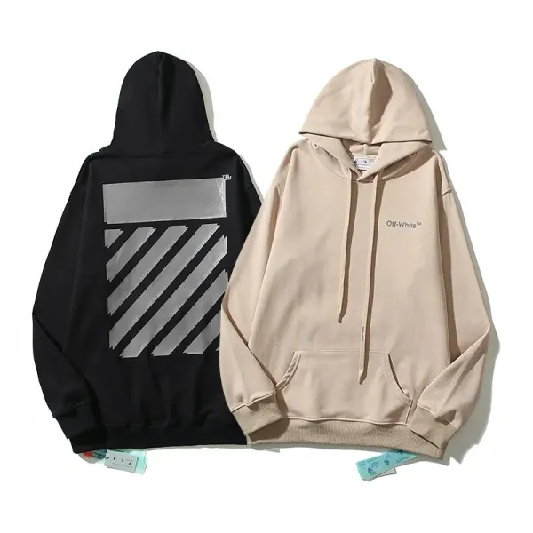 Off-White Diagonal Stripe Hoodie Black and Beige - 1