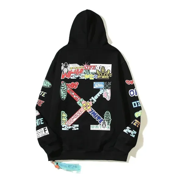 Off-White Diag Arrow Patchwork Hoodie Black - 1