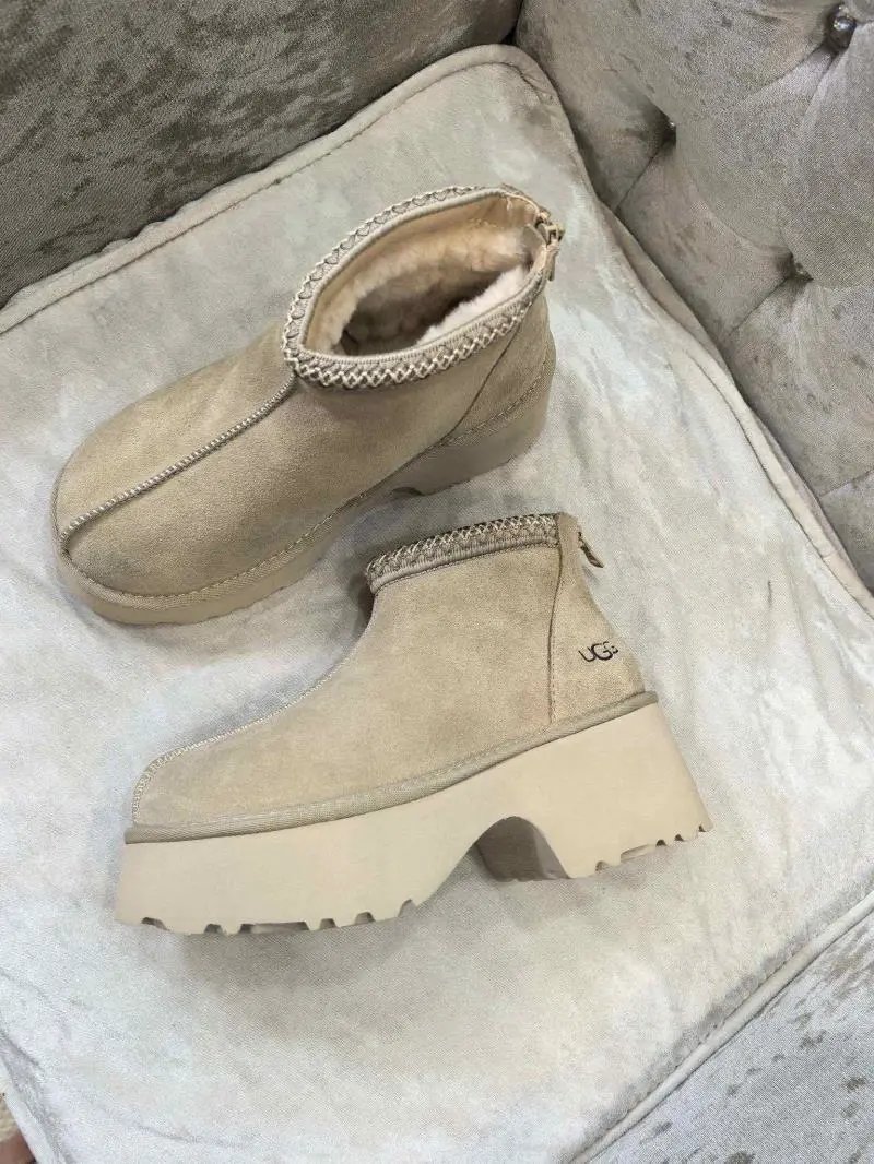 UGG Fluff Platform Ankle Boots Beige Boots - 1