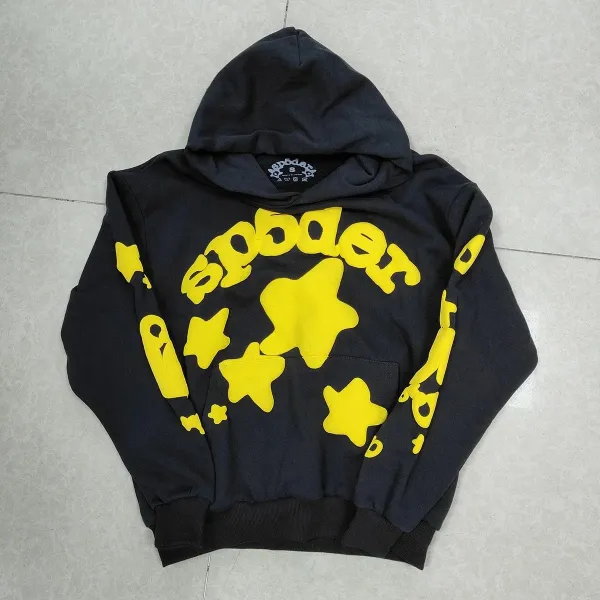 Spooder Star Print Black Hoodie - 1
