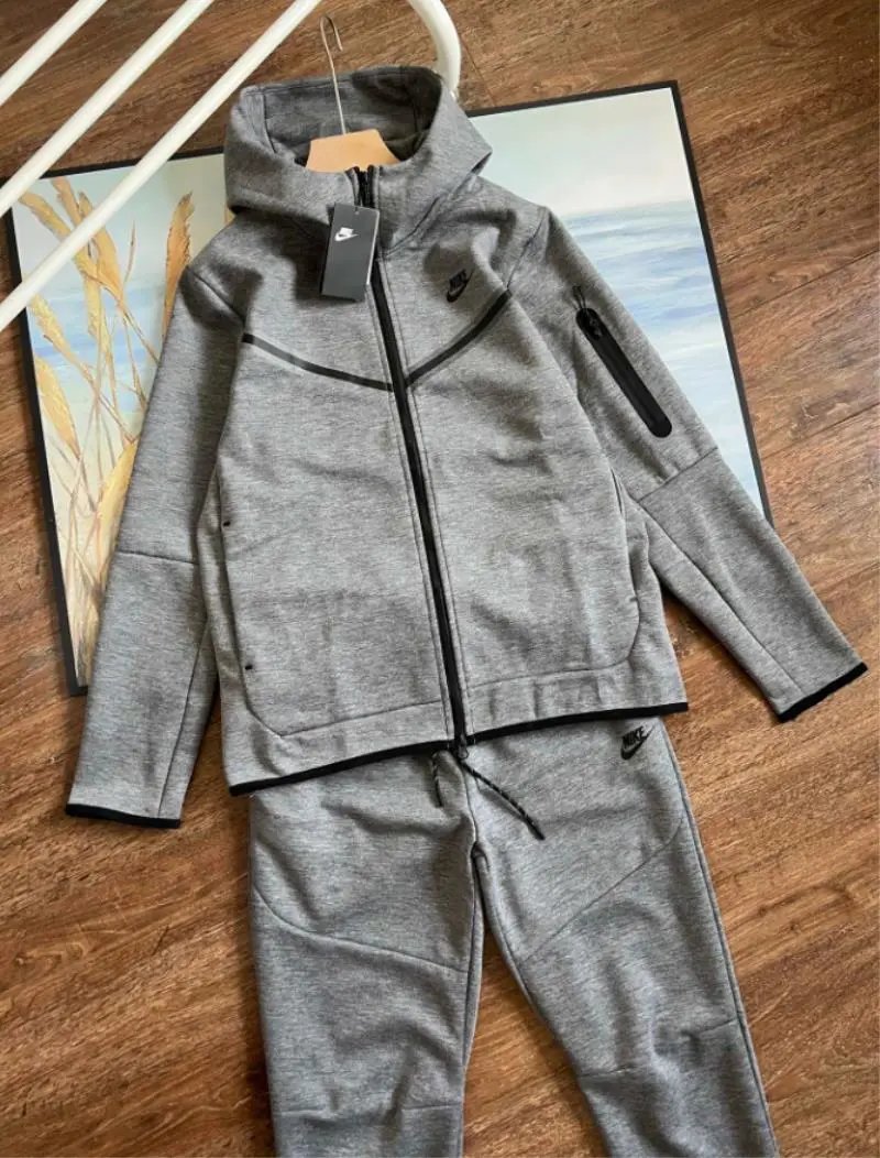 Nike Tech Fleece Windrunner Hoodie and Joggers Set Off-White Beige - 9
