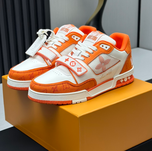 Louis Vuitton orange and white low-top sneakers