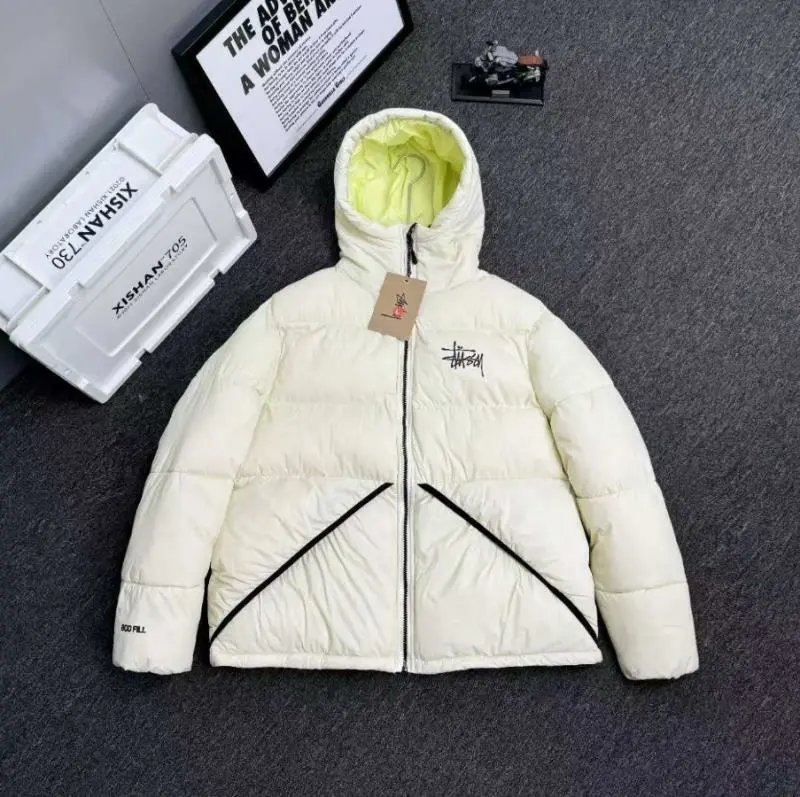 Stüssy Down Jacket Black with White Logo - 7