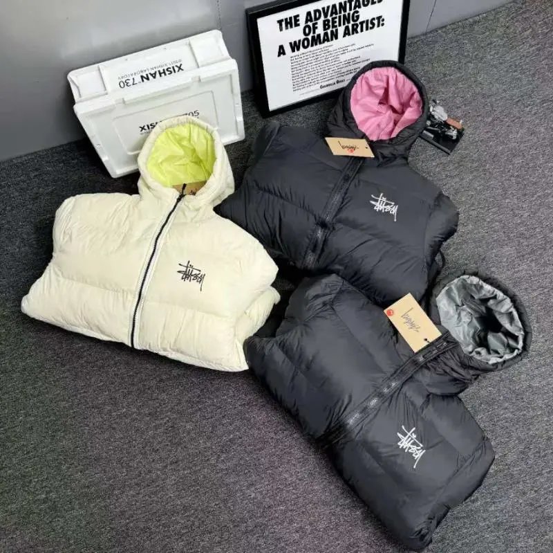 Stüssy Down Jacket Black with White Logo - 5