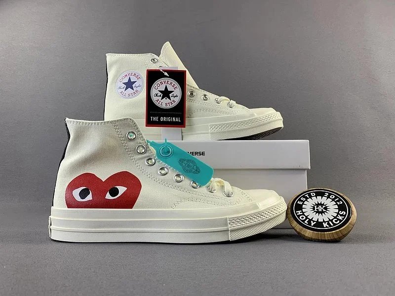 Converse x Comme des Garçons PLAY Chuck Taylor All Star High Top Off-White Canvas Sneakers - 9