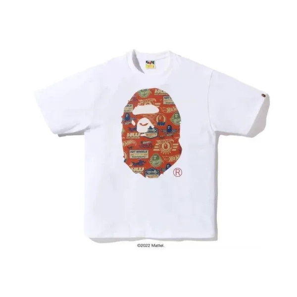 A Bathing Ape x Hot Wheels Collab Ape Head Print White T-Shirt - 1