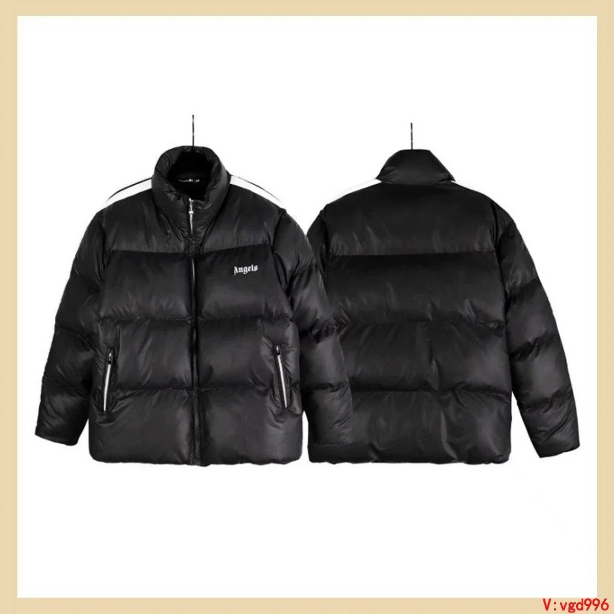 Trendy brand two bar black and white striped woven cotton jacket for couples, stand up collar, bread, cotton jacket (quality issue, after-sales cycle is 15 days) - L1