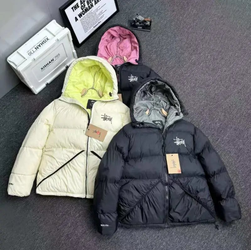Stüssy Down Jacket Black with White Logo - 4
