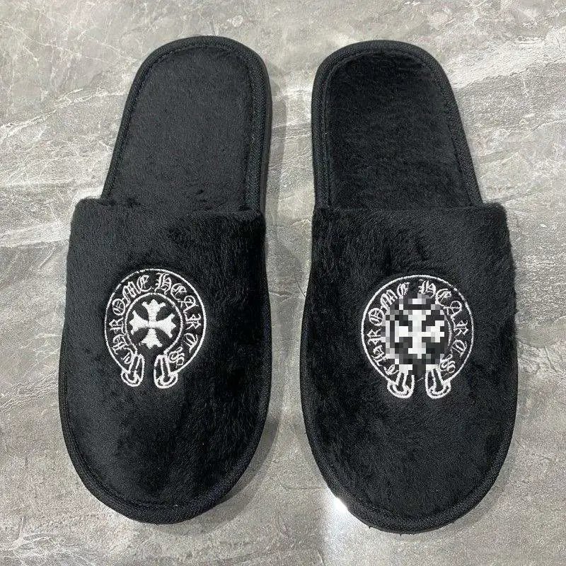 Black Faux Fur Slippers