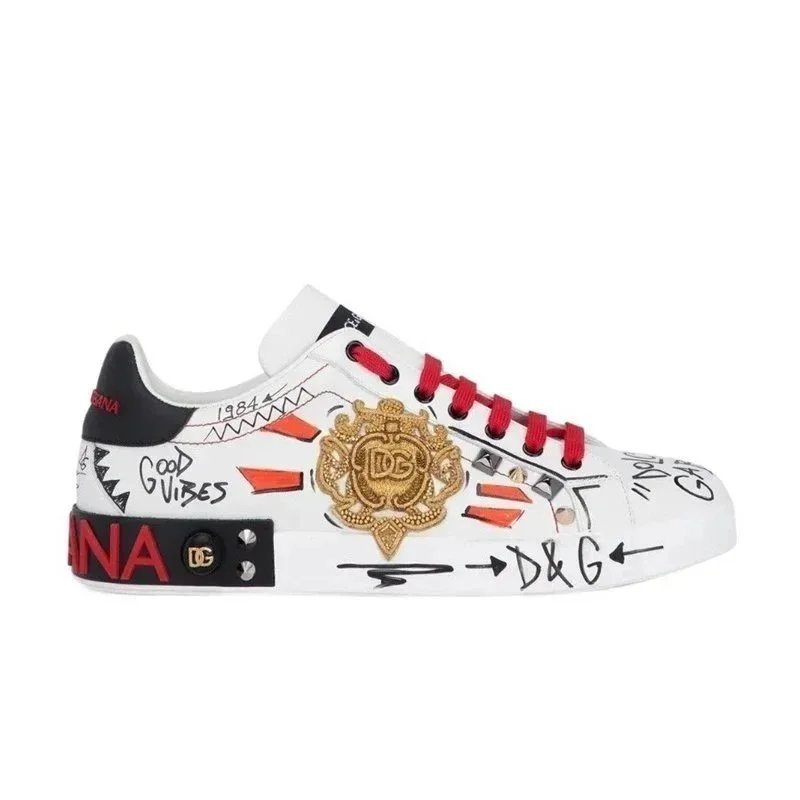 Dolce & Gabbana Sneakers Graffiti-print embellished low-top — Champagne color