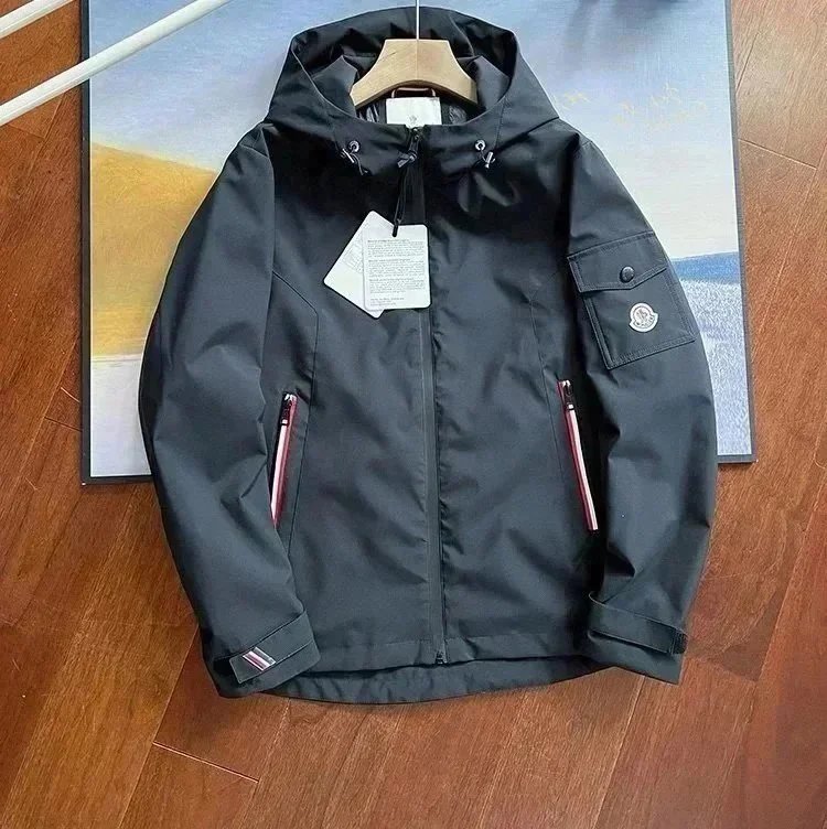 Moncler Jackets Hooded zip-front lightweight jacket with sleeve logo patch — 12