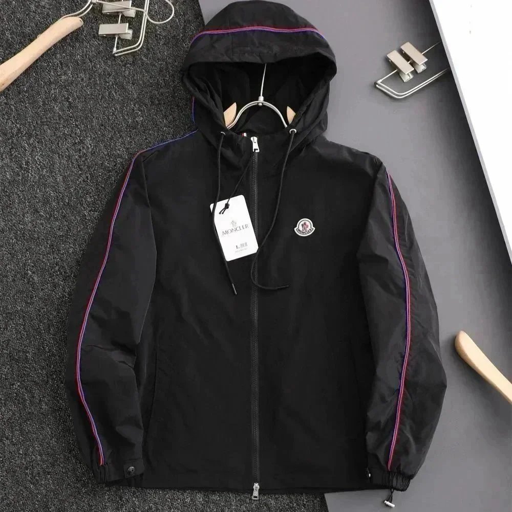 Moncler Jackets Hooded zip-front lightweight jacket with sleeve logo patch — 25