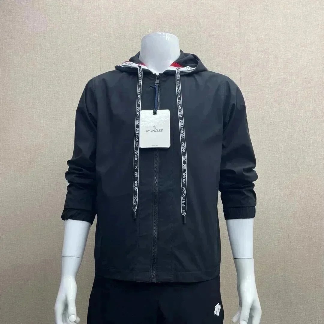 Moncler Jackets Hooded zip-front lightweight jacket with sleeve logo patch — 24