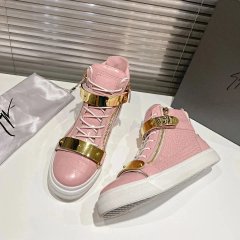 DM94VD New Arrival Trendy Double-Zip High-Top Sneakers for Women, Flat Round-Toe, Genuine Leather, Lace-Up Metal Accent Casual Skate Shoes