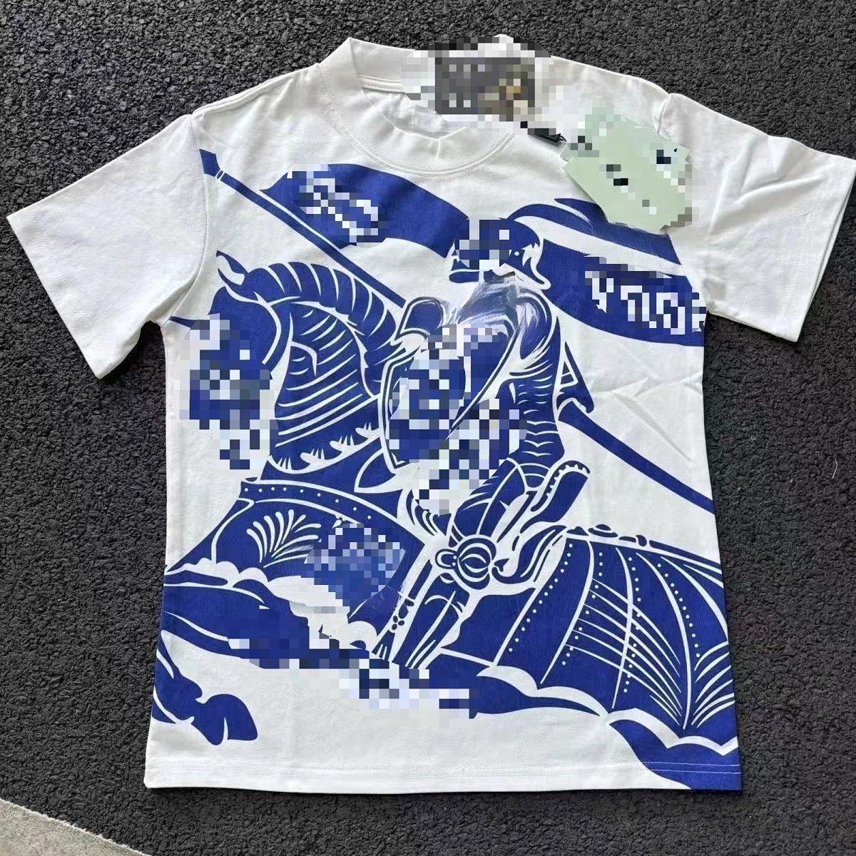 Blue Horse Knight Light Luxury Summer Crew Neck T-Shirt MG Loose Fit with Tag