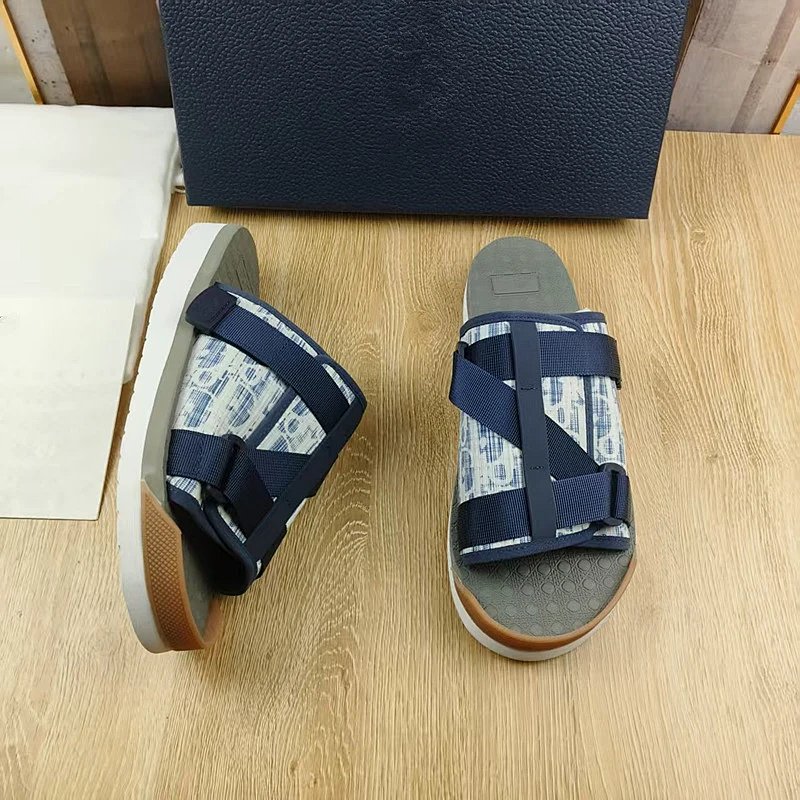 Men's D-Letter Jacquard Twill Nylon Slide Sandals with Cross Straps