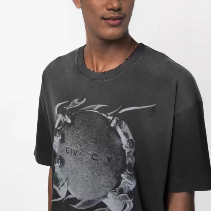 Givenchy GVC Mirror Pattern Old Print Round Neck Loose Short Sleeve T-Shirt