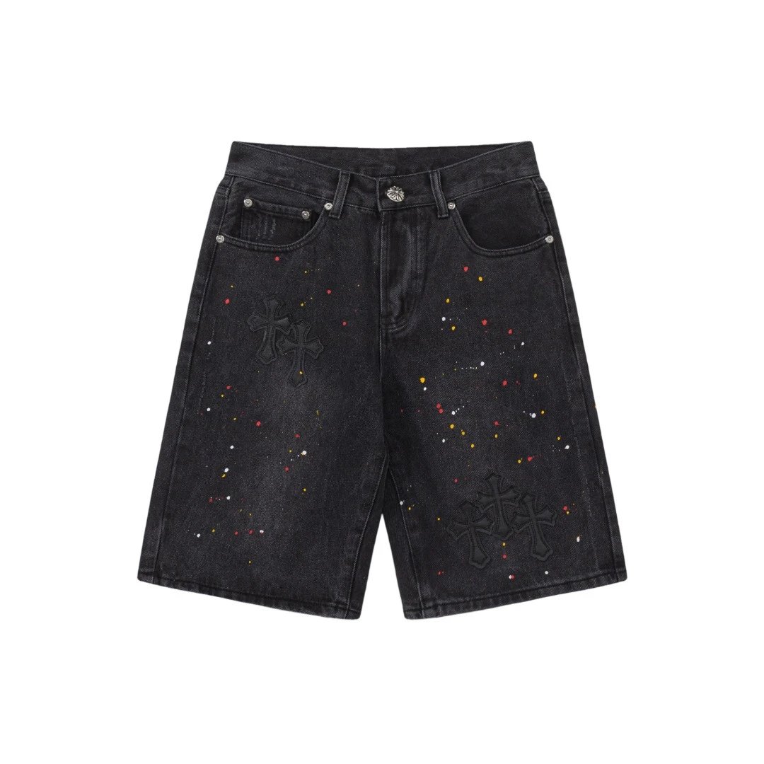 CH 2026 Summer Croix Cross Embroidered Vintage Denim Shorts for Men and Women