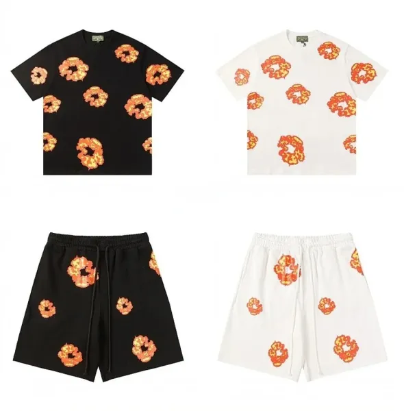 Design Pixel Flame Print T-Shirt and Shorts Set Black and White - 1