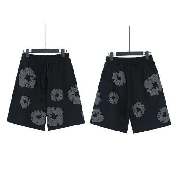 Design Floral Print Drawstring Shorts Black - 1