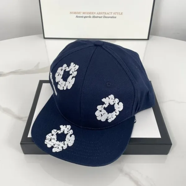 Off-White Abstract Floral Embroidered Navy Baseball Cap - 1