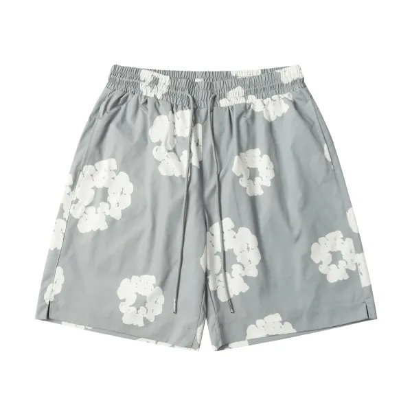 Unidentified Floral Print Drawstring Waist Shorts Gray - 1