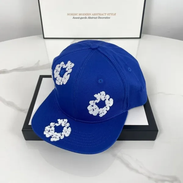 Design Abstract Floral Embroidered Royal Blue Baseball Cap - 1