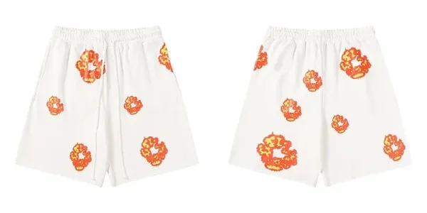Design Pixel Flame Print Drawstring Shorts White - 1