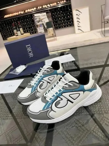 Dior B23 Low White Blue Gray Chunky Sneakers - 1