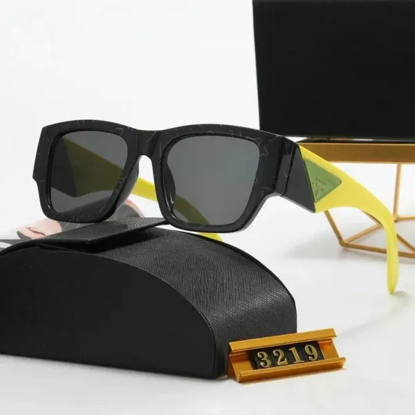 Prada Square Frame Sunglasses with Yellow Temples Black - 1