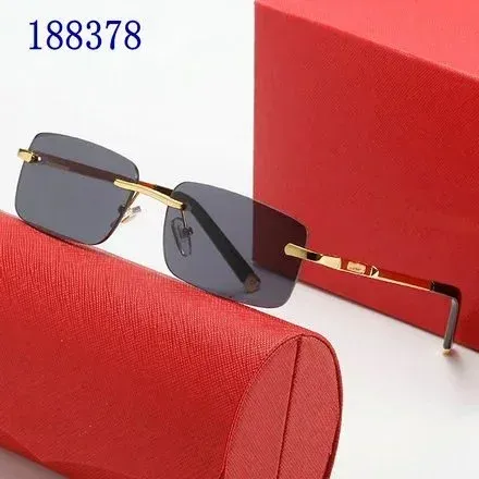 Design Rimless Rectangle Sunglasses Gold Frame Gray Lens Eyewear - 1