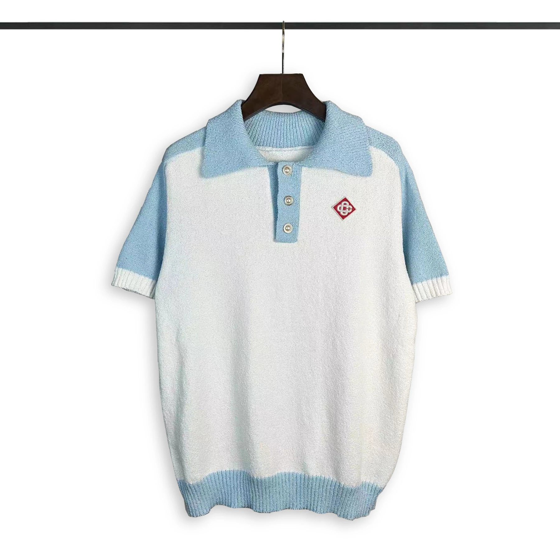Casablanca Knitwear Collared knit polo top with logo patch — 27