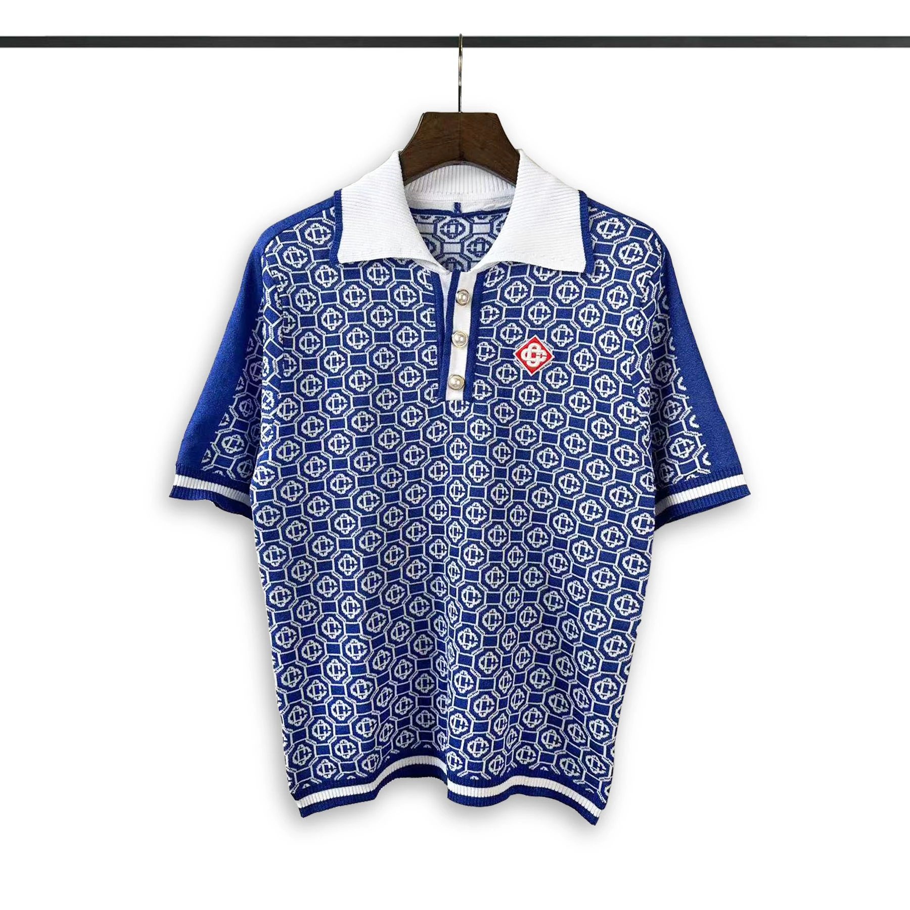 Casablanca Knitwear Collared knit polo top with logo patch — 32