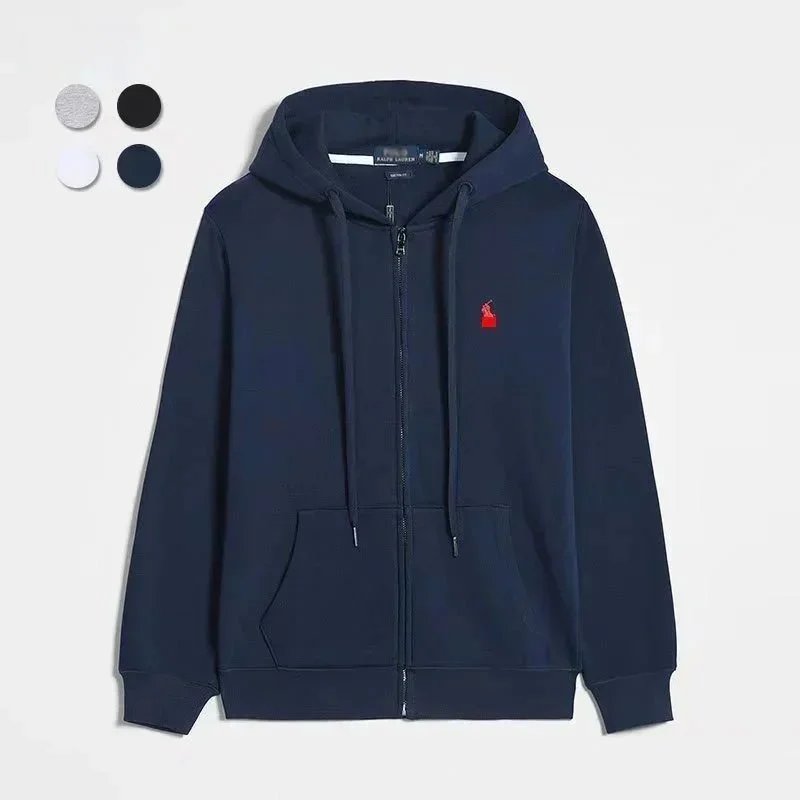 Zipper shirt with navy blue and red logo