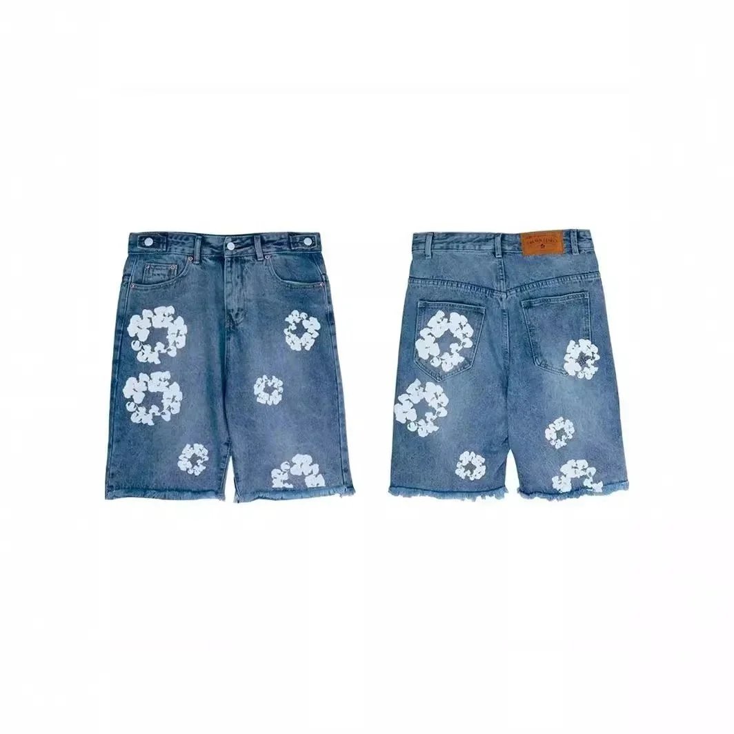 Un Find木棉花印花美潮夏季男女宽松休闲牛仔短裤潮流五分裤SR 2