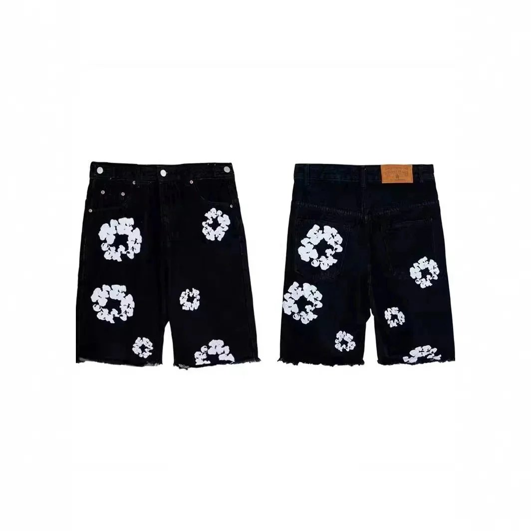 Un Find木棉花印花美潮夏季男女宽松休闲牛仔短裤潮流五分裤SR 5