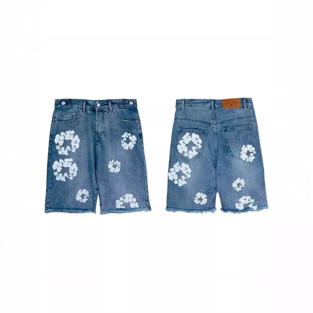 Un Find木棉花印花美潮夏季男女宽松休闲牛仔短裤潮流五分裤SR 4