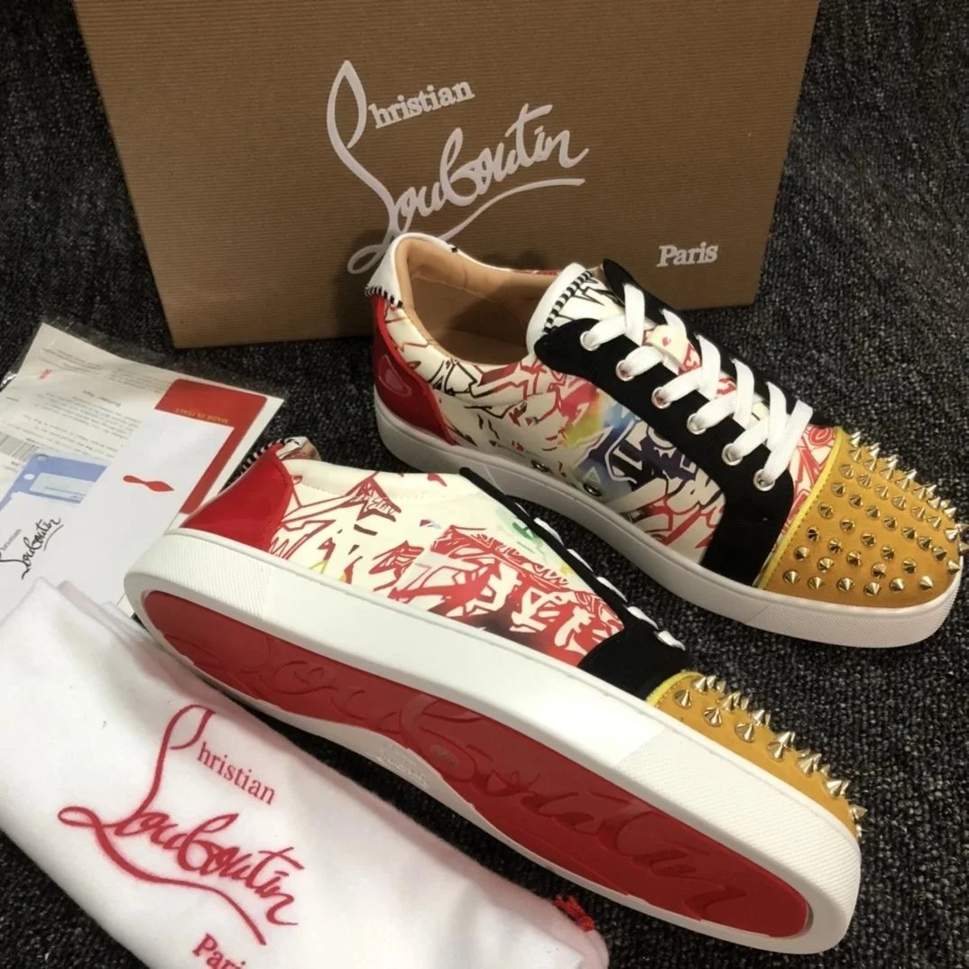 Christian Louboutin Louis Junior Spikes Multicolor Graffiti Sneakers