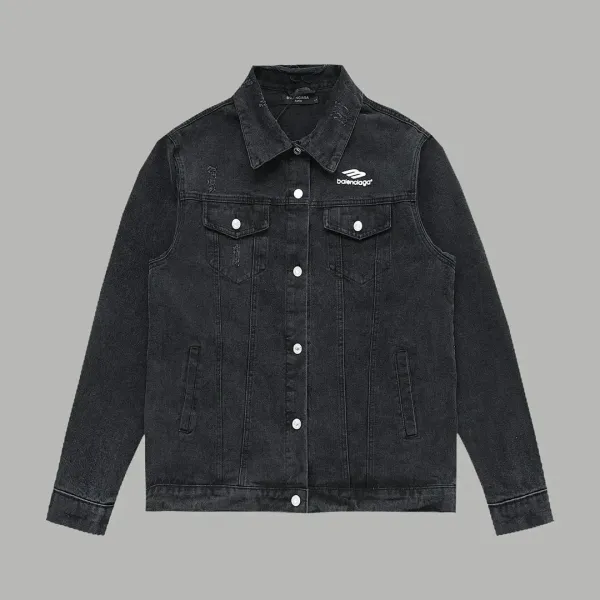 Balenciaga Distressed Black Denim Jacket - 1